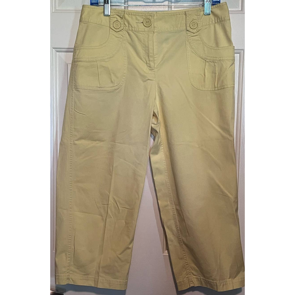 Liz & Co. Stretch Women's Yellow Capris Front Back Pockets Size 8 21" Inseam